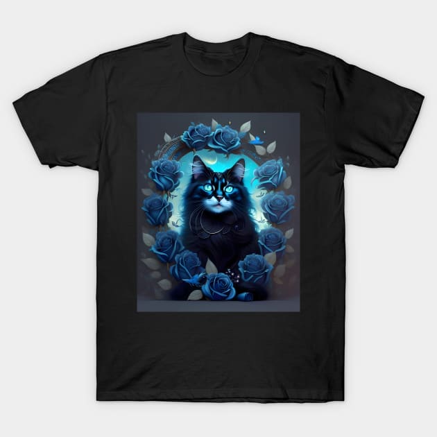 Cat with Roses - Modern digital art T-Shirt by Ai-michiart